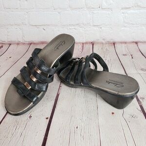 Clarks Bendables Black Bronze Slide Wedge Heel Sandals (Women’s size 7.5)